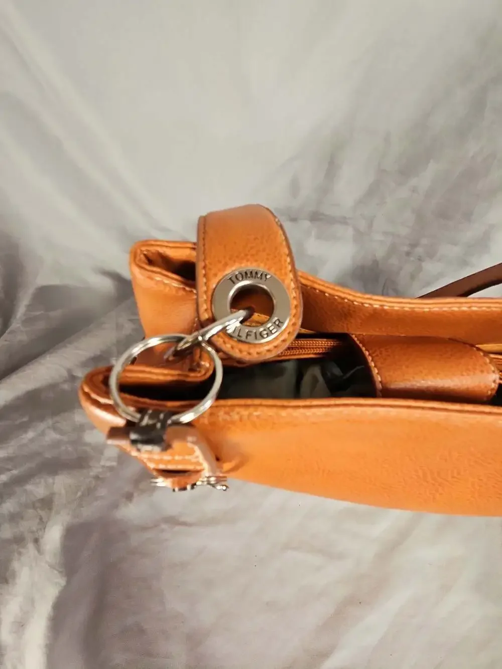 Tommy Hilfiger Pebbled Leather Hobo Shoulder Bag with Heart Charm